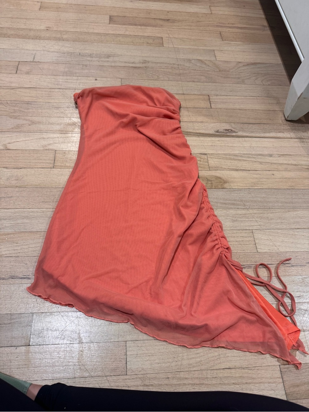Strapless Coral Ruched Side Coverup Dress